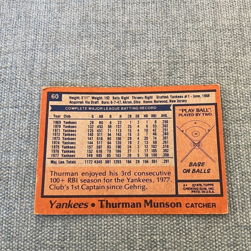 1978 Topps New York Yankees Baseball Card Trading Card - Picture 2 of 2
